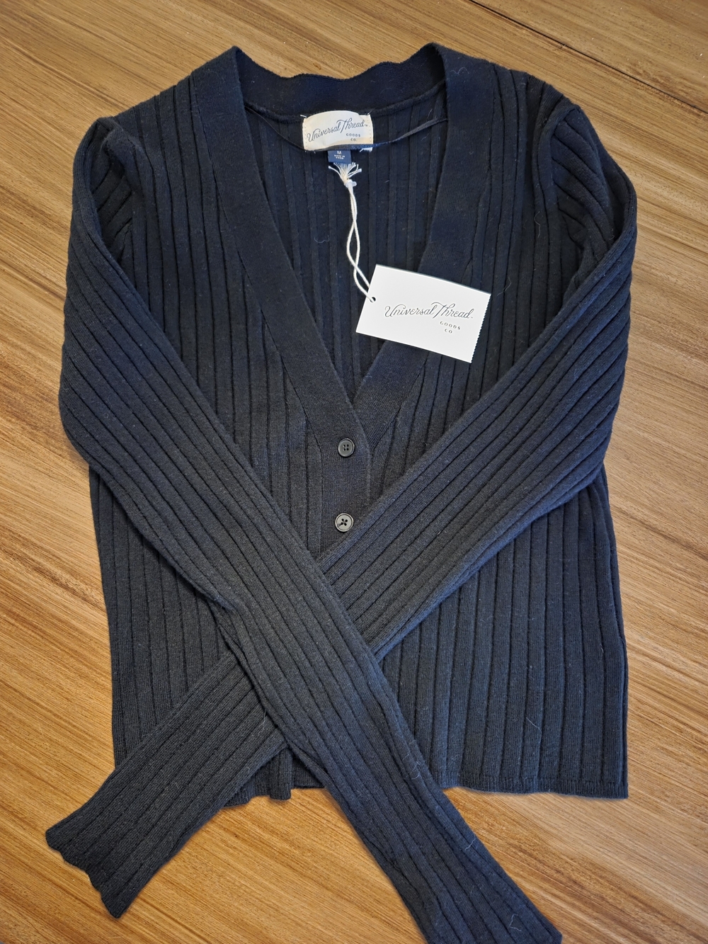 Universal Thread Black Ribbed Button-Front Cardigan